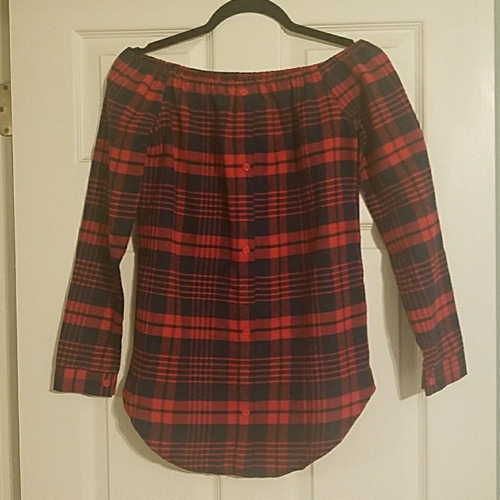 Off shoulder flannel top